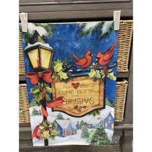 Garden Flag  All Hearts Come Home For Christmas Red Cardinal Birds 12.5"x18” NEW